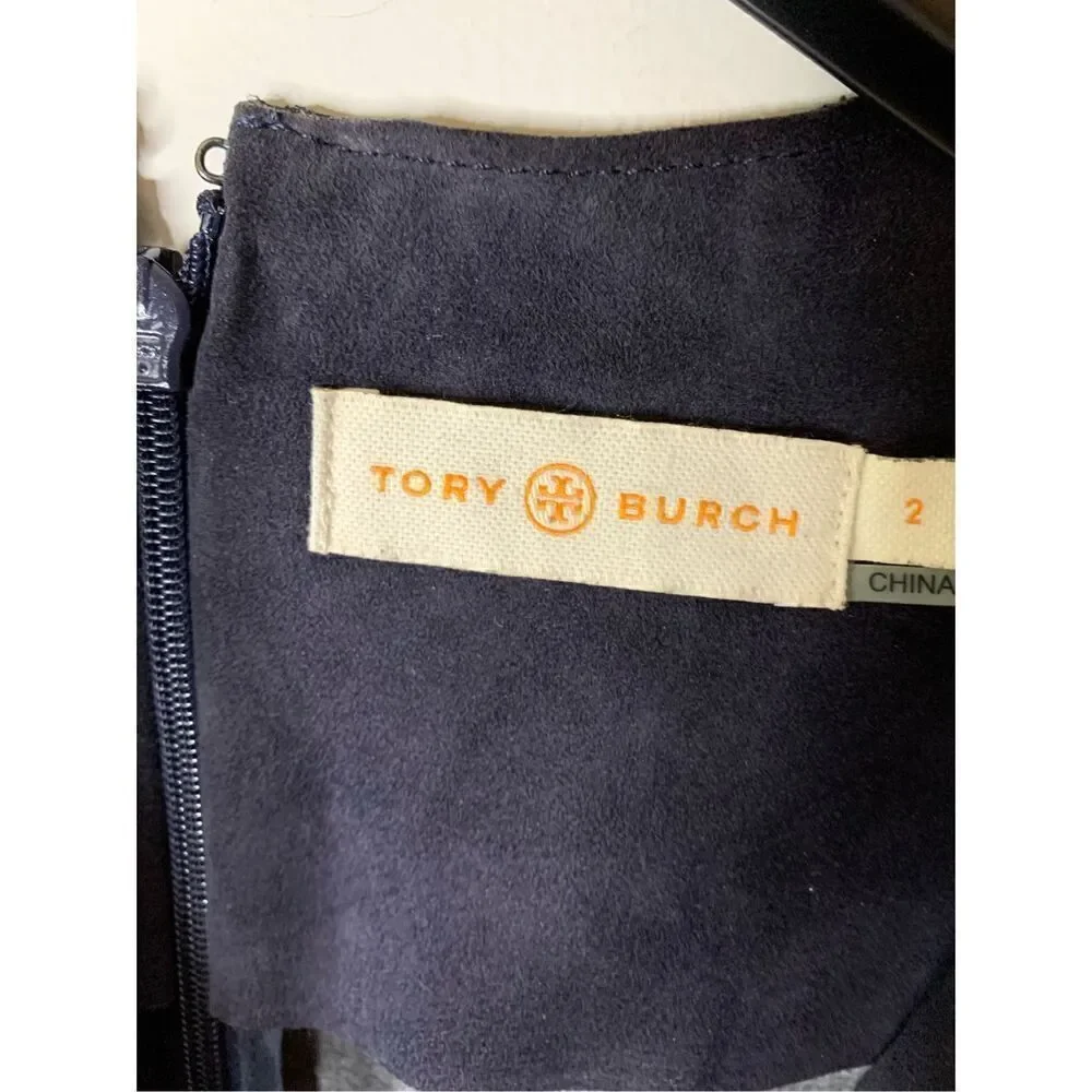 Tory Burch Navy faux suede vest top blouse women's size 2